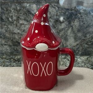 Rae Dunn XOXO Gnome Mug With Lid Topper Red Valentine Coffee Mug 16 oz